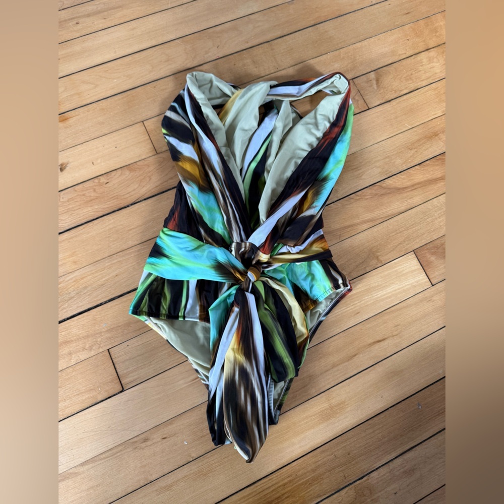 Lenny abstract print green brown‎ one piece swimsuit